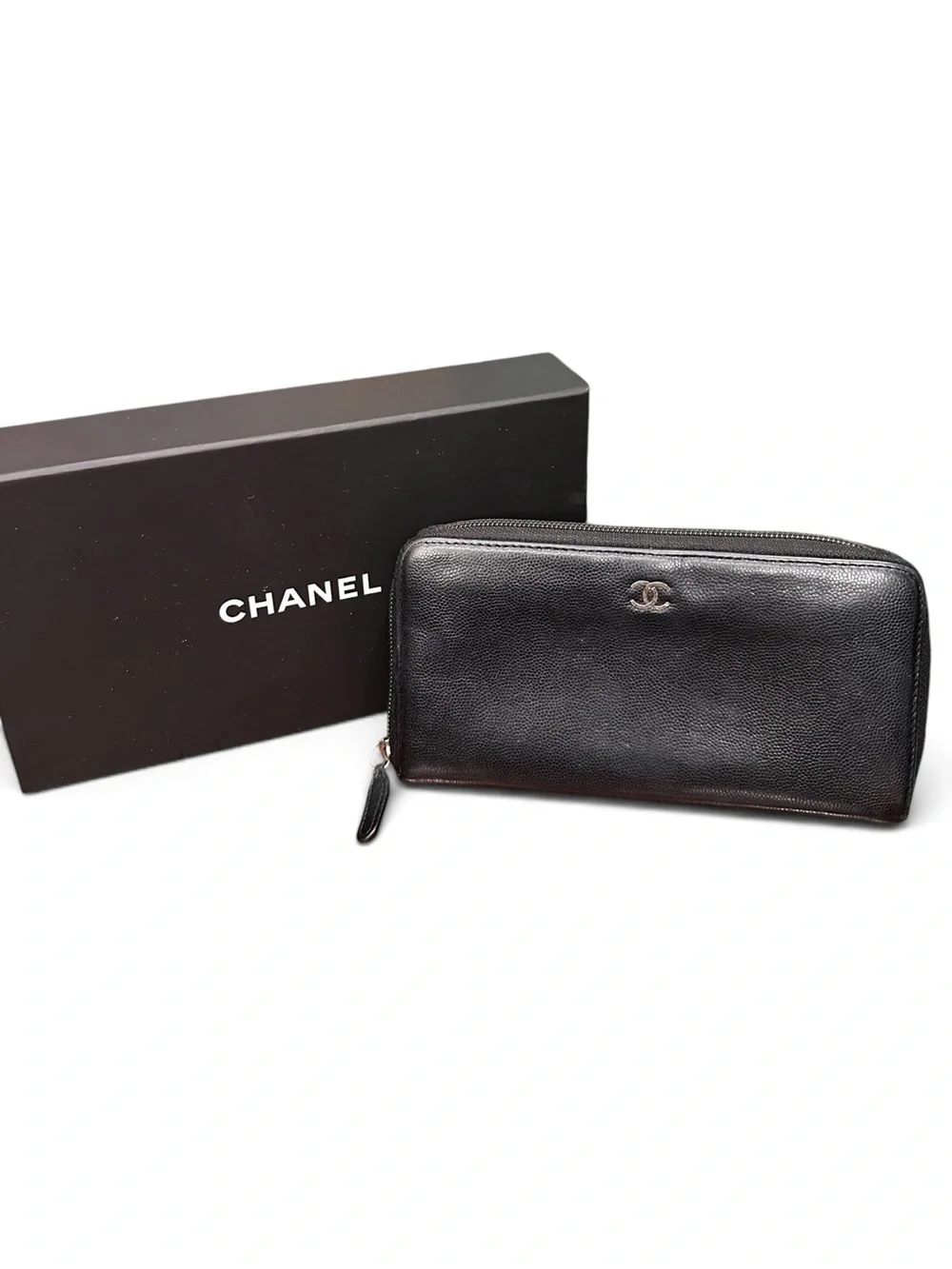 Chanel Black Caviar Leather CC Zip Around Long Wallet 16 Series Box